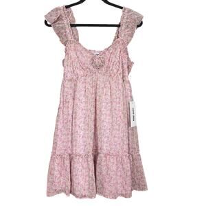 Mimi Chica Pink Floral Mini Dress Coquette Girly Womens Size Large L NWT